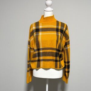 Stylish Yellow Plaid Turtleneck Sweater